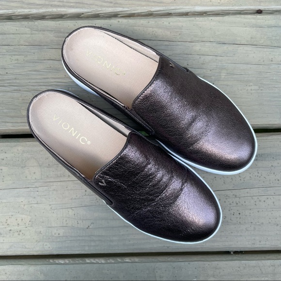 Vionic Splendid Dakota Bronze Metallic leather mules slides size 5 - Picture 2 of 15